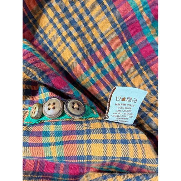 The Territory Ahead Mens Flannel Shirt Size Medium Orange Plaid Roll Tab Sleeve - Picture 6 of 9